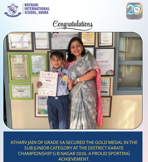 Atharv Jain of Grade 5A achieved a remarkable victory at the District Karate Championship