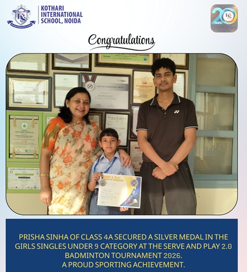 Prisha Sinha of Class 4A, who showcased excellent skill and play Badminton Tournament 2026
