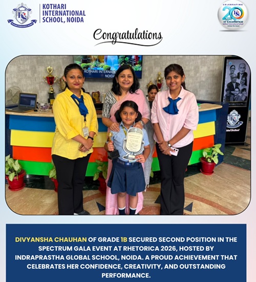 KIS, Noida is delighted to celebrate the outstanding achievement of Divyansha Chauhan of Grade 1B